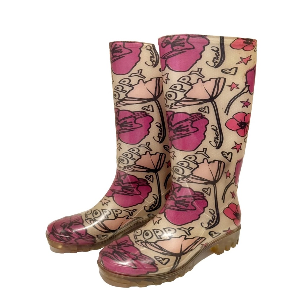 Coach Poppy Rainboots Multi-color Pink Floral Pattern Womens Size 7